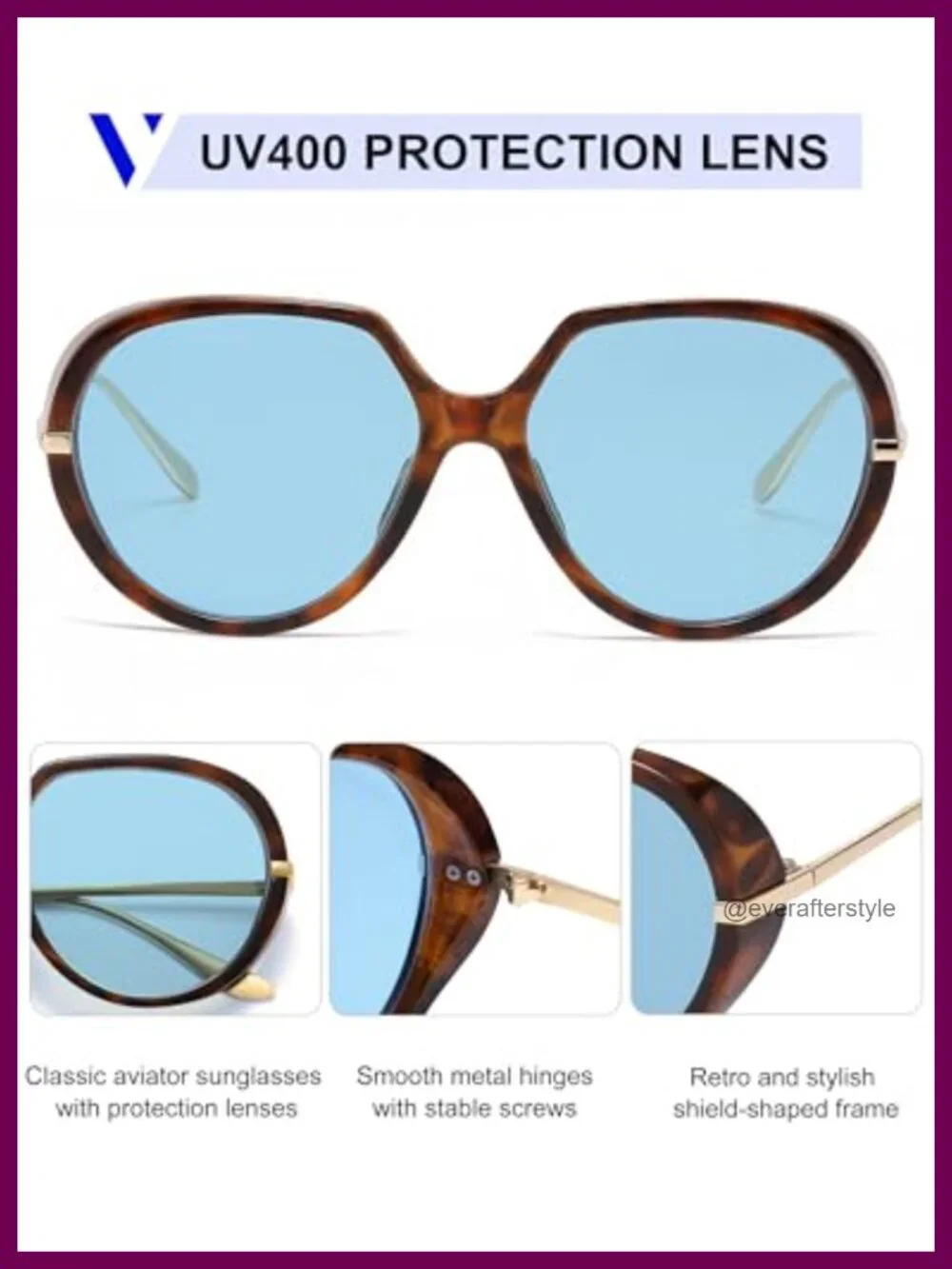 Oversized Round Frame UV400 Protection Sunglasses Retro Shield Shades with
